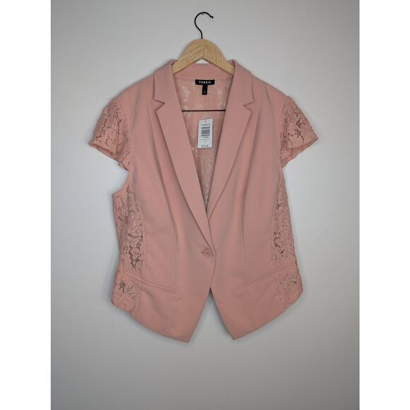 NWT Torrid Blush Floral Lace Short Sleeve Blazer - Picture 2 of 8